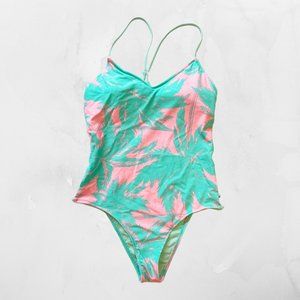 Body Glove One Piece Tropical Teal Pink Bathing Suit Medium